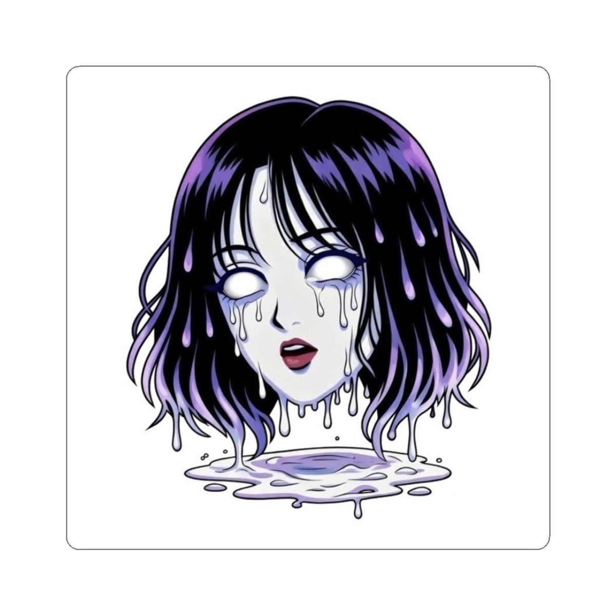 Melting Anime Goth Sticker — Purple Dripping Head Kiss-Cut Sticker