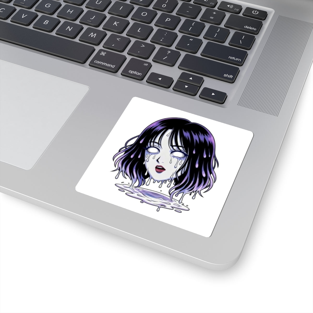 Melting Anime Goth Sticker — Purple Dripping Head Kiss-Cut Sticker