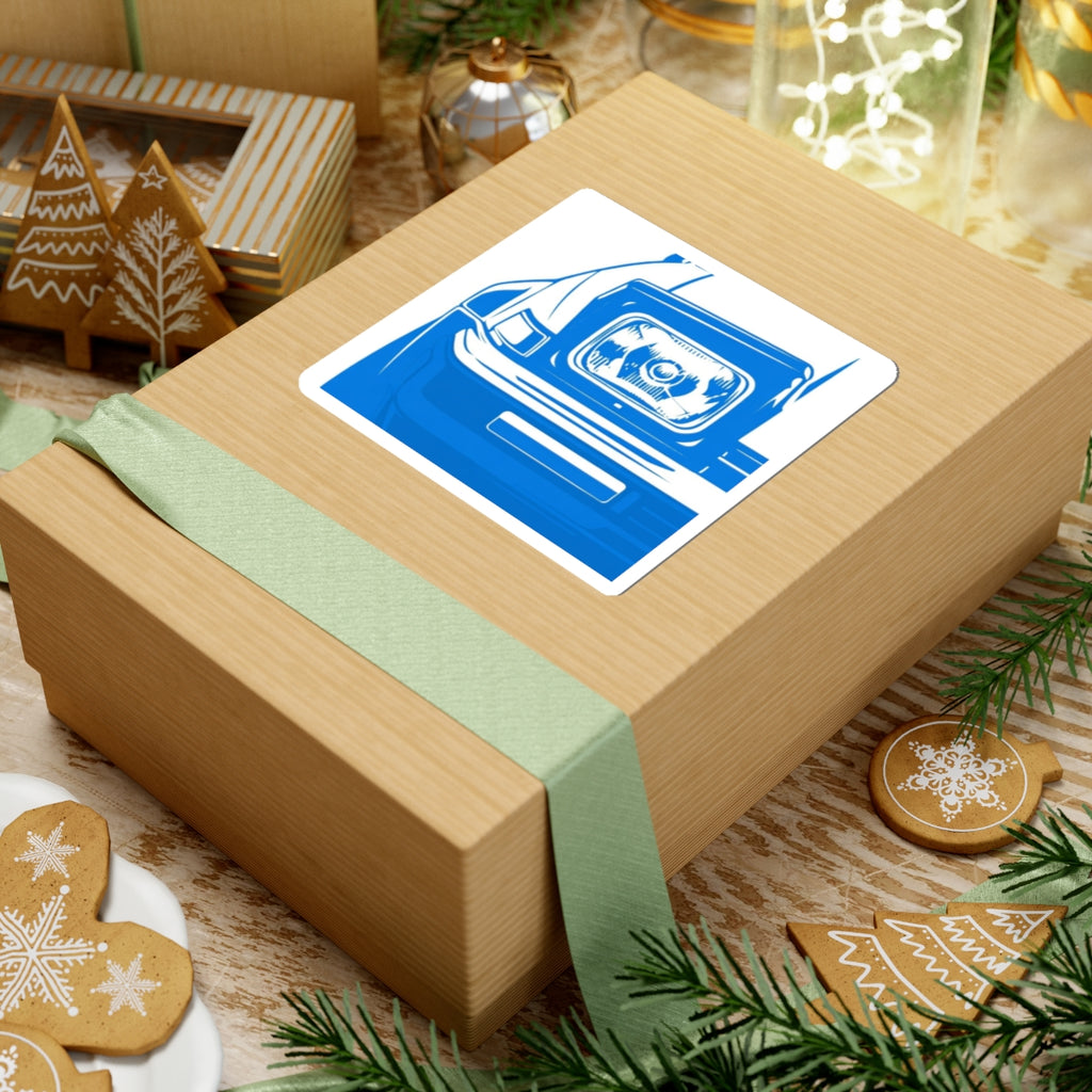 Retro Car Headlight Sticker — Blue Kiss-Cut Automotive Decal