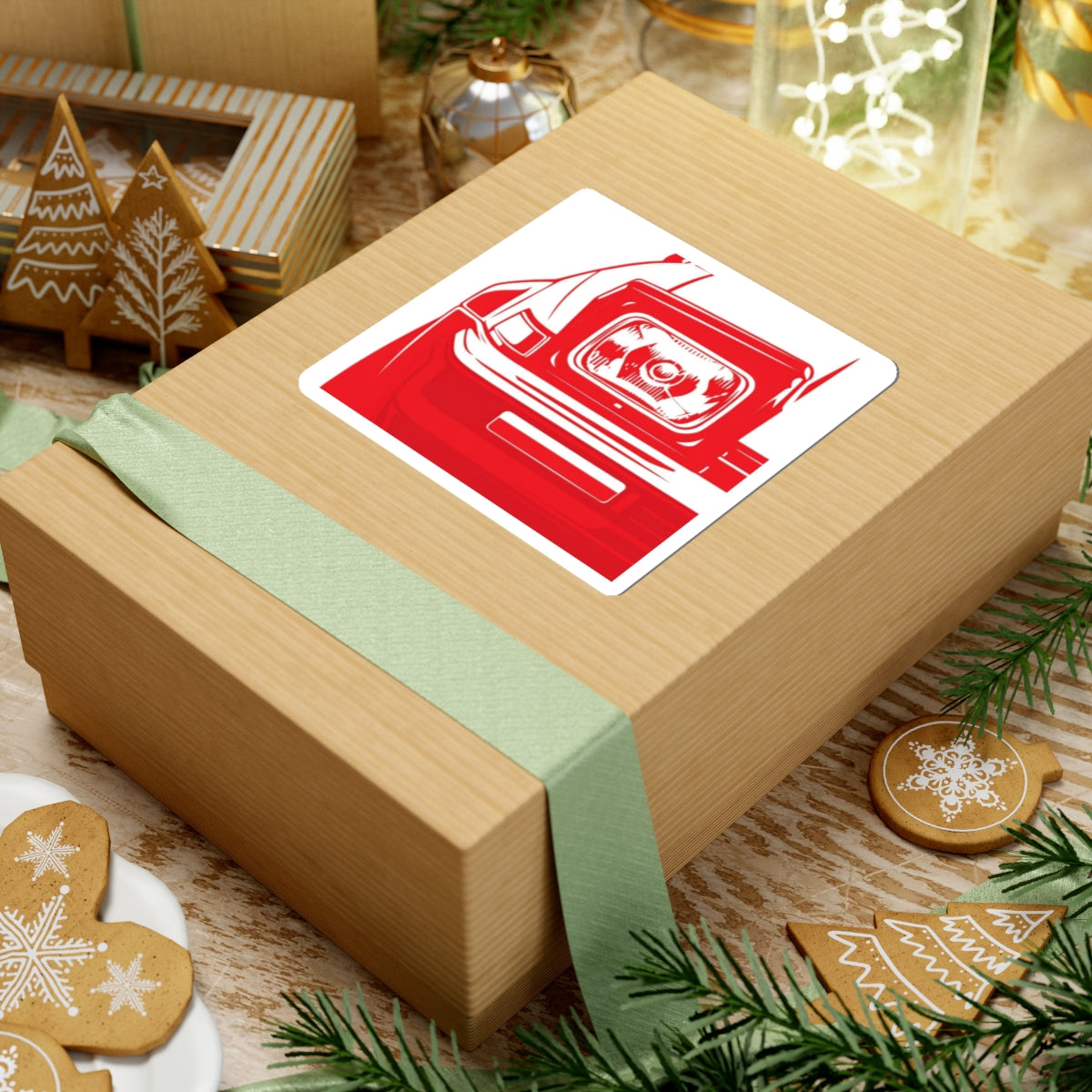 Red Retro Headlight Sticker — Car Enthusiast Kiss-Cut Decal